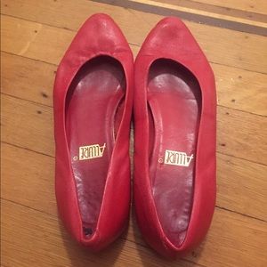 Red leather flats